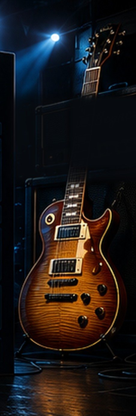 Electric guitar beside a studio amplifier